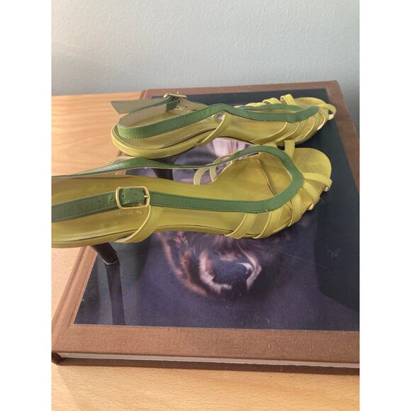 Bettye Muller Lime Green Peep Toe Heeled Slingback Strappy Sandals Sz 41 / 10 - Picture 5 of 10